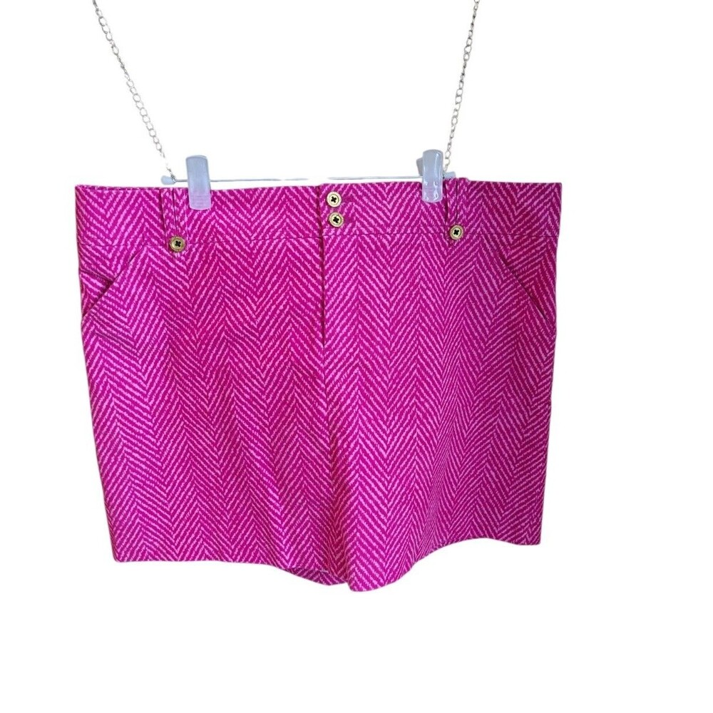 Lilly Pulitzer Jillian Pink Herringbone Mini Skirt Size 12 Cotton Stretch Preppy